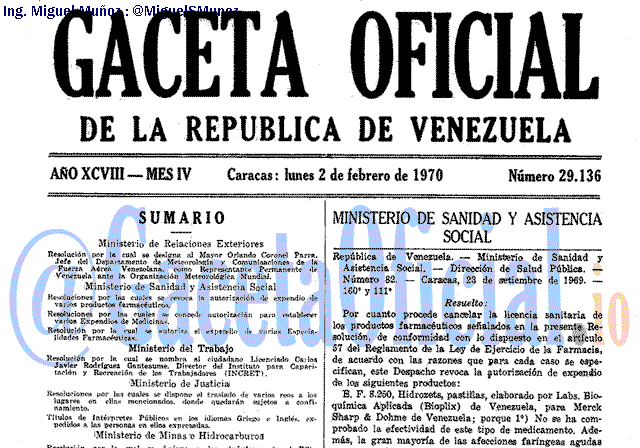 Gaceta Oficial 29136 del 2 Febrero 1970