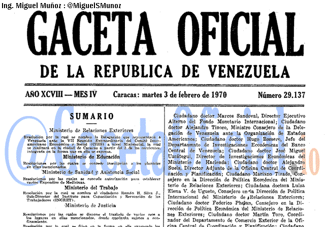 Gaceta Oficial 29137 del 3 Febrero 1970
