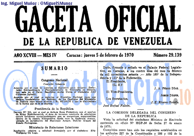 Gaceta Oficial 29139 del 5 Febrero 1970