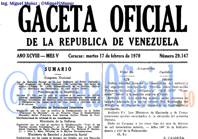 Gaceta Oficial 29147 del 17 Febrero 1970