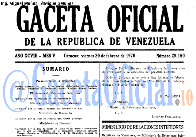 Gaceta Oficial 29150 del 20 Febrero 1970