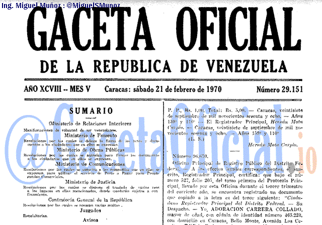 Gaceta Oficial 29151 del 21 Febrero 1970