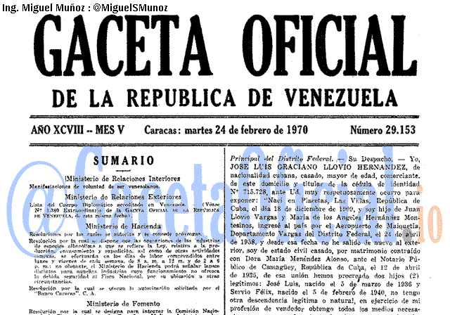 Gaceta Oficial 29153 del 24 Febrero 1970