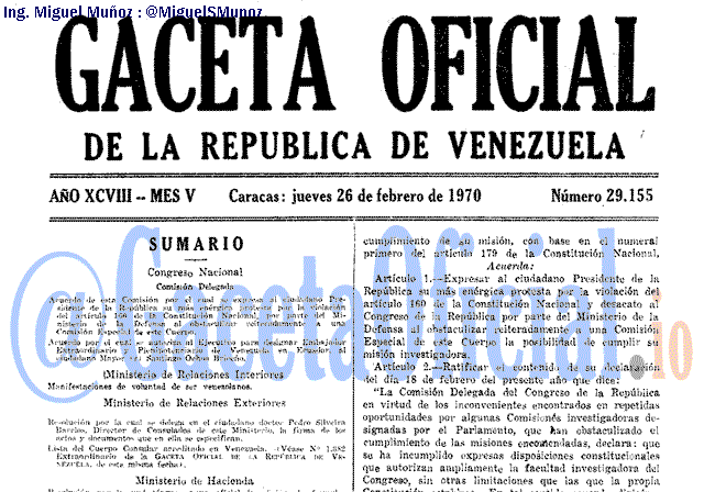 Gaceta Oficial 29155 del 26 Febrero 1970