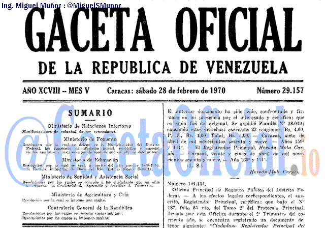 Gaceta Oficial 29157 del 28 Febrero 1970