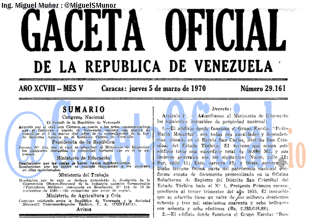 Gaceta Oficial 29161 del 5 Marzo 1970