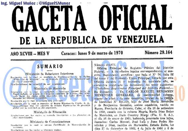 Gaceta Oficial 29164 del 9 Marzo 1970