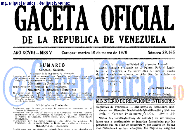 Gaceta Oficial 29165 del 10 Marzo 1970