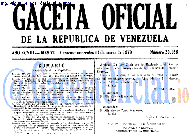 Gaceta Oficial 29166 del 11 Marzo 1970