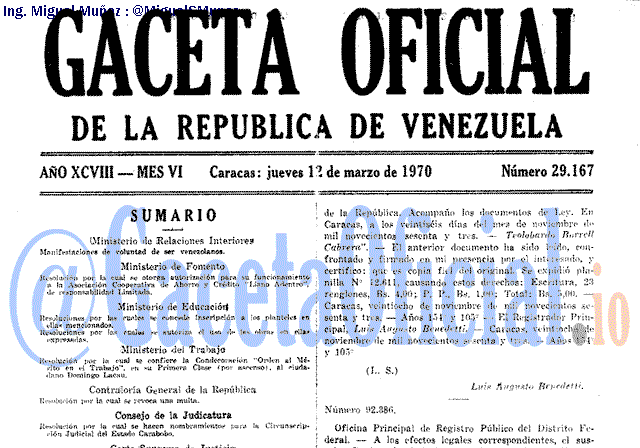 Gaceta Oficial 29167 del 12 Marzo 1970