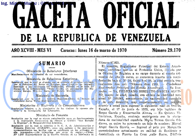 Gaceta Oficial 29170 del 16 Marzo 1970