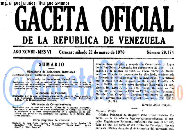 Gaceta Oficial 29174 del 21 Marzo 1970
