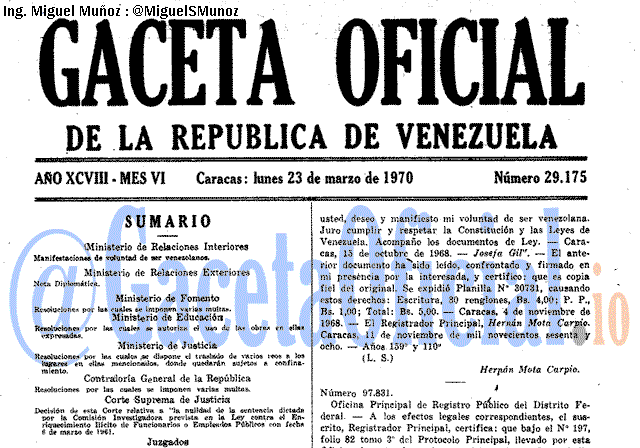 Gaceta Oficial 29175 del 23 Marzo 1970