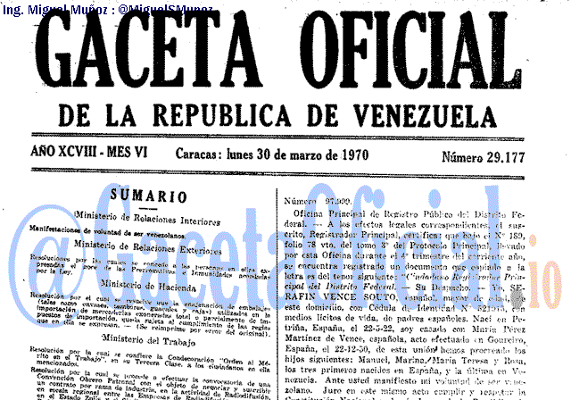 Gaceta Oficial 29177 del 30 Marzo 1970