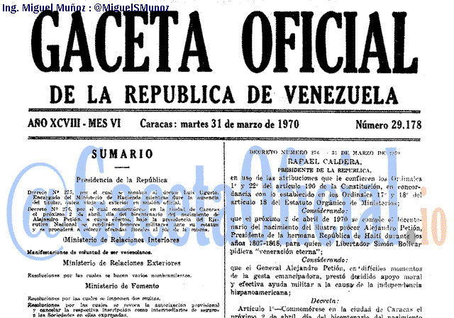 Gaceta Oficial 29178 del 31 Marzo 1970