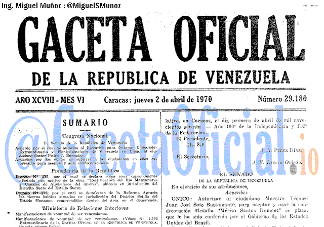 Gaceta Oficial 29180 del 2 Abril 1970