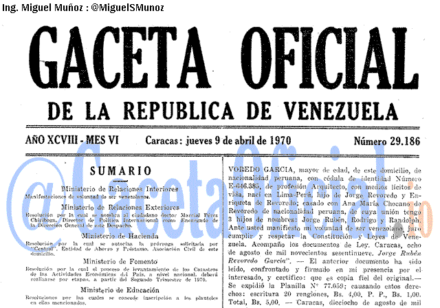 Gaceta Oficial 29186 del 9 Abril 1970