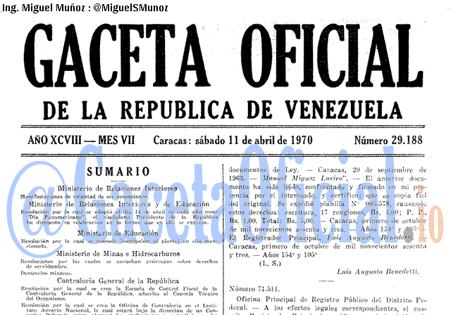 Gaceta Oficial 29188 del 11 Abril 1970