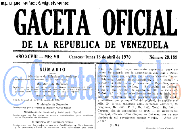 Gaceta Oficial 29189 del 13 Abril 1970