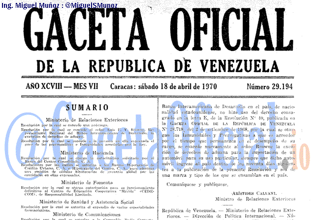 Gaceta Oficial 29194 del 18 Abril 1970