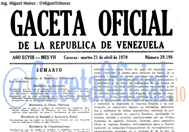 Gaceta Oficial 29196 del 21 Abril 1970