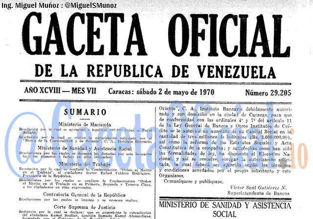 Gaceta Oficial 29205 del 2 Mayo 1970