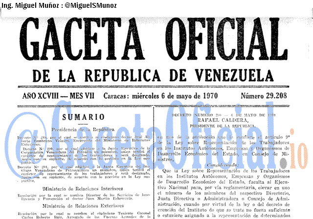 Gaceta Oficial 29208 del 6 Mayo 1970