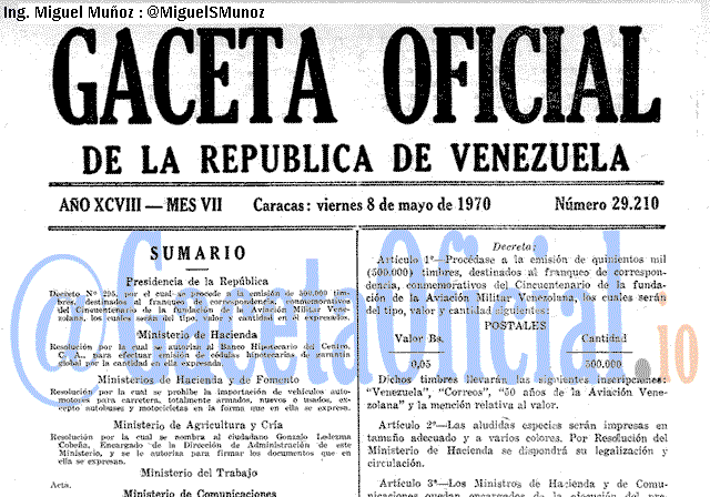 Gaceta Oficial 29210 del 8 Mayo 1970