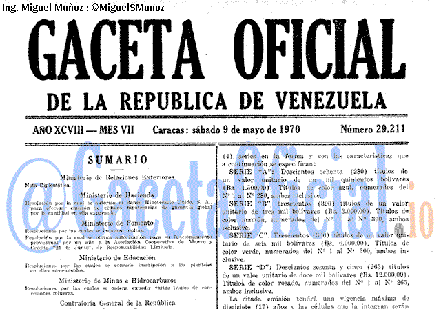 Gaceta Oficial 29211 del 9 Mayo 1970