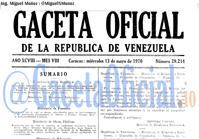 Gaceta Oficial 29214 del 13 Mayo 1970