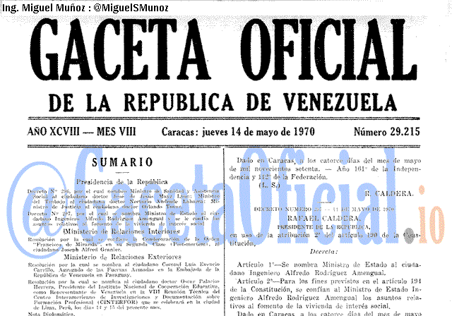 Gaceta Oficial 29215 del 14 Mayo 1970