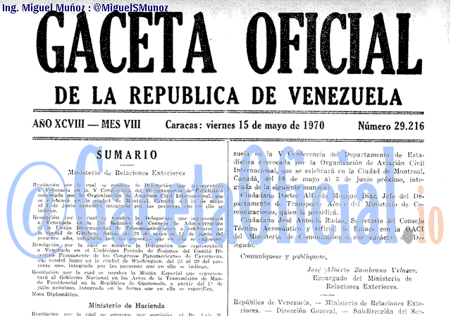 Gaceta Oficial 29216 del 15 Mayo 1970