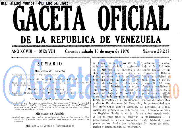 Gaceta Oficial 29217 del 16 Mayo 1970
