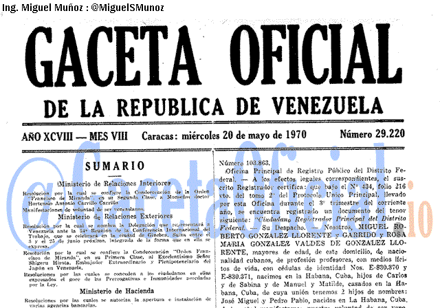 Gaceta Oficial 29220 del 20 Mayo 1970