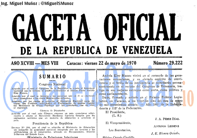 Gaceta Oficial 29222 del 22 Mayo 1970