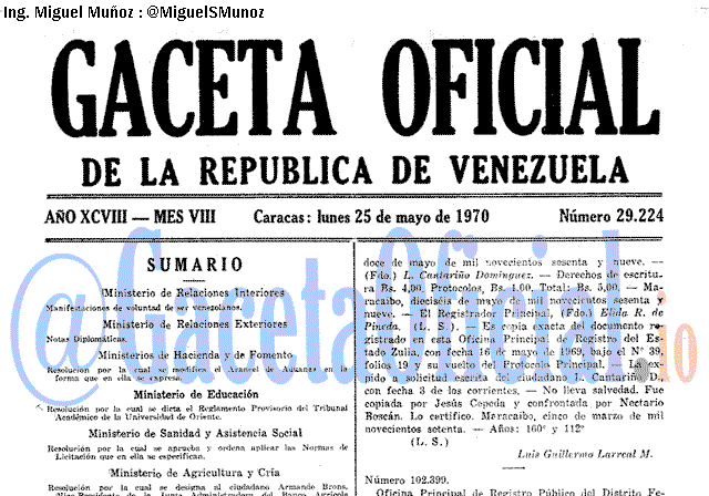 Gaceta Oficial 29224 del 25 Mayo 1970