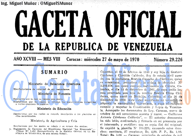 Gaceta Oficial 29226 del 27 Mayo 1970