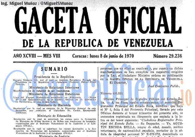 Gaceta Oficial 29236 del 8 Junio 1970
