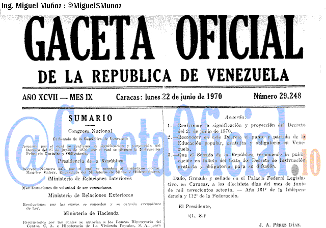 Gaceta Oficial 29248 del 22 Junio 1970