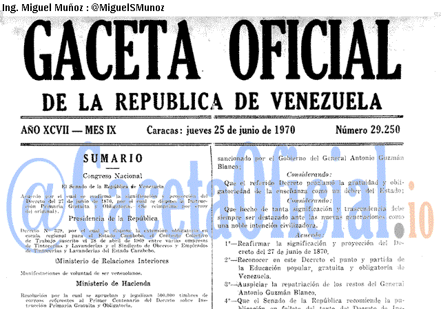 Gaceta Oficial 29250 del 25 Junio 1970