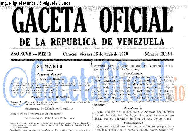 Gaceta Oficial 29251 del 26 Junio 1970