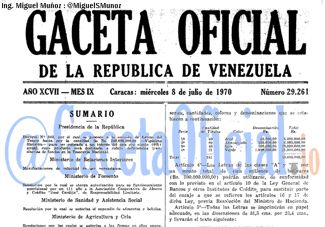 Gaceta Oficial 29261 del 8 Julio 1970