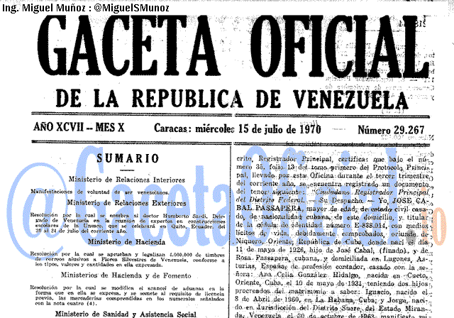 Gaceta Oficial 29267 del 15 Julio 1970