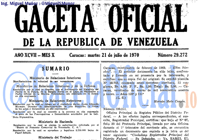 Gaceta Oficial 29272 del 21 Julio 1970