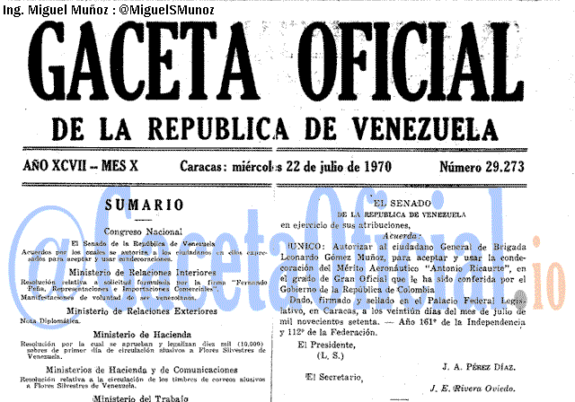 Gaceta Oficial 29273 del 22 Julio 1970