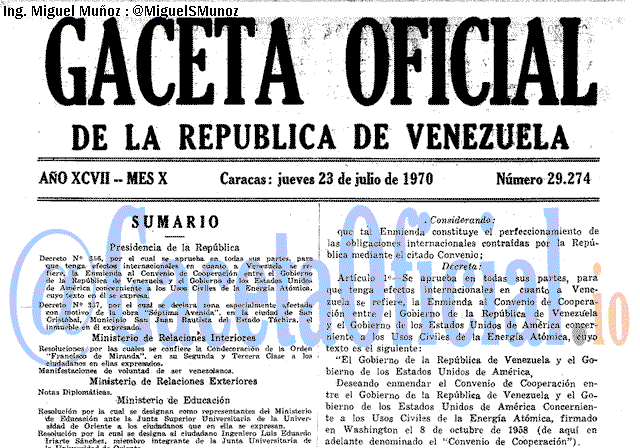 Gaceta Oficial 29274 del 23 Julio 1970