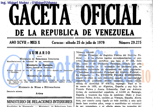 Gaceta Oficial 29275 del 25 Julio 1970