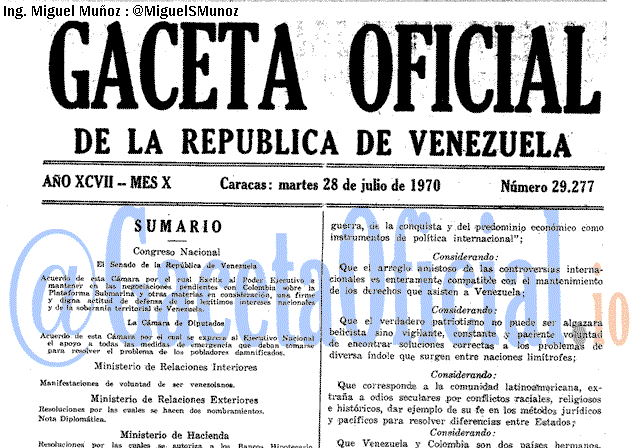 Gaceta Oficial 29277 del 28 Julio 1970