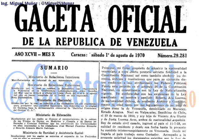 Gaceta Oficial 29281 del 1 Agosto 1970