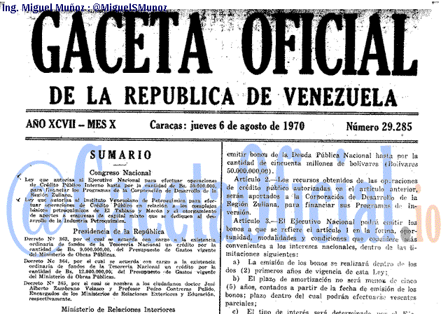 Gaceta Oficial 29285 del 6 Agosto 1970